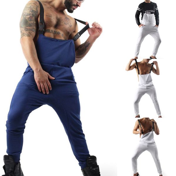 

men's trousers fashion pants spring mens pocket solid overall jumpsuit streetwear casual male suspender pants sweatpant, Black