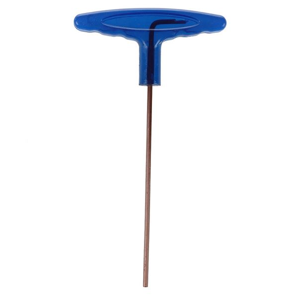 

blue plastic handle t shape 3mm dia hex spanner key wrench copper tone