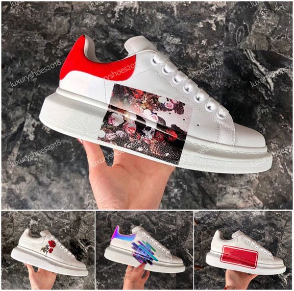 

new 2020 fashion luxury women designer shoes men's leather lace up platform flower skull embroidered shoes dress training sneakers, Black