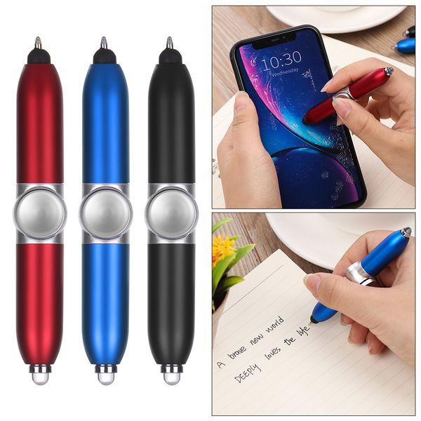 

creative fingertip gyro ballpoint pen led luminous turning pen student decompression plastic finger ball office supplies, Blue;orange