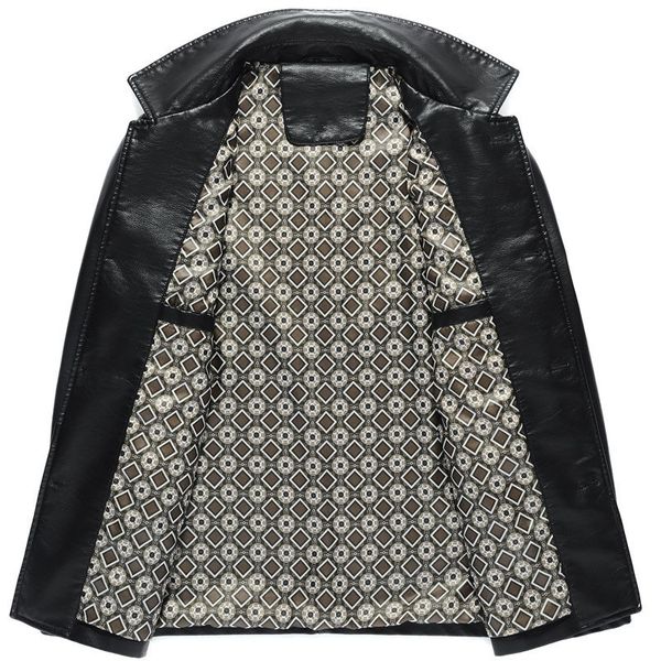 

autumn winter mens long sleeve lapel pu jackets smart casual loose fit male faux leather outerwear coats plus size 4xl, Black