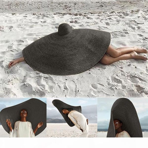 

woman fashion large sun hat beach straw hat foldable straw cap cover oversized collapsible sunshade beach anti-uv, Blue;gray