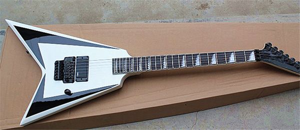 Белая 24-класса электрическая гитара, корпус бассового дерева и белый инкрустация пальцев, умочнительные пикапы и черные твердые харджены, могут быть настроены