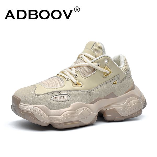 

adboov 2019 new genuine leather sneakers men women plus size 35-47 designer chunky shoes breathable platform casual shoes sh190726, Black
