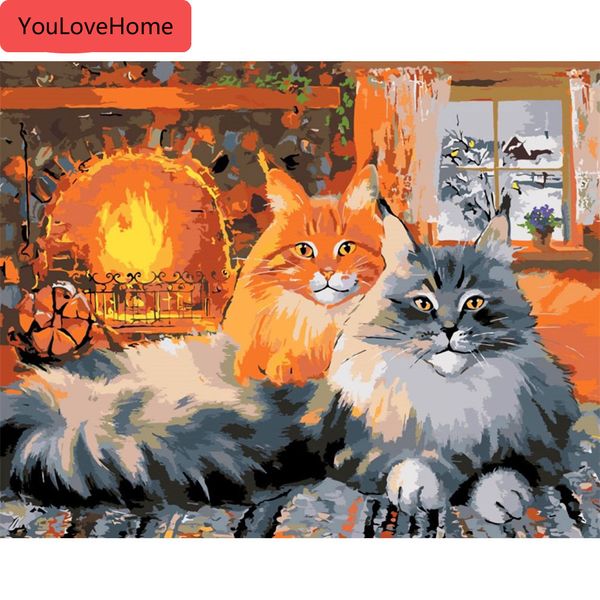 

diy живопись маслом животных кошка наборы для рисования холсте ручная роспись картины по номерам зимний дом украшения искусства diy изображе