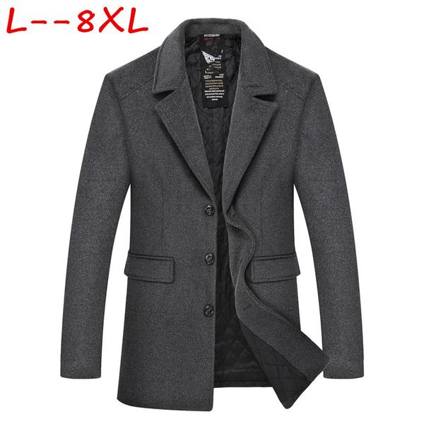 

10xl 8xl 6xl 5xl winter overcoat men's fashion woolen trench coat jacket men's casual coats jackets wool outerwear men windbreak, Black