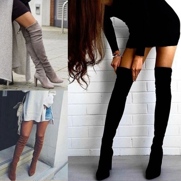 

plus size 35-43 woman winter boots thigh fashion comfort high heels party casual women knee high boots #jt1699, Black