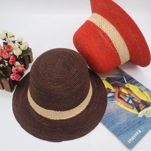 

special fine lafite handmade crochet cap sun summer fisherman bucket toque female hat sun-proof female hat strength, Blue;gray