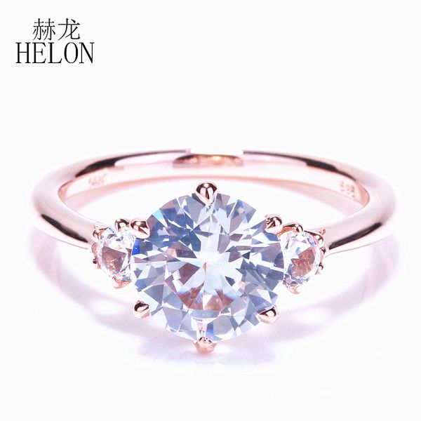 

helon special solid 14k rose gold flawless round 10mm 4.72ct natural white z ring engagement wedding women fine jewelry ring, Golden;silver