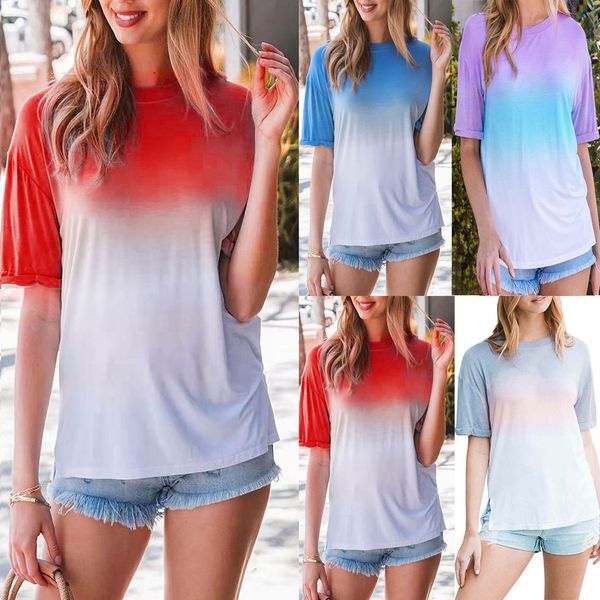 

5xl rainbow gradient t shirt women 2019 summer short sleeve o neck tshirt loose plus size ladies t-shirt, White