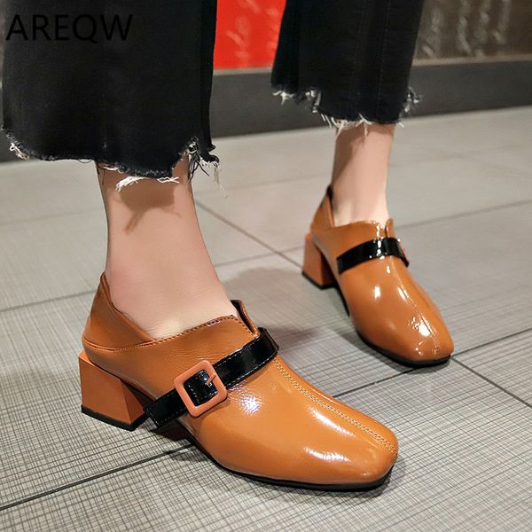 

2020 women's pumps fashion women mid-heeled with shallow mouth square head shoes work shoes, Black