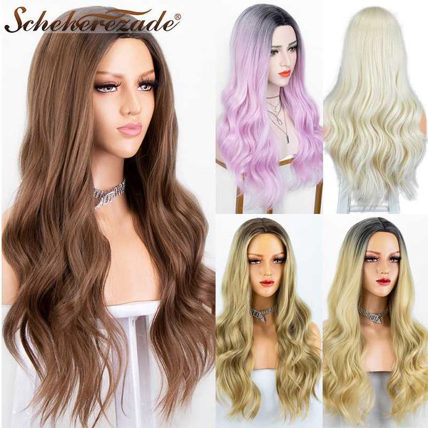 

scheherezade long wavy wigs omber purple brown blonde synthetic wigs for women mixed black cosplay heat resistant hair