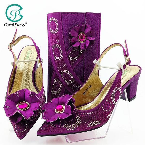 

italian shoes with matching bag for women african ladies italian shoes and bag set decorated with rhineston metal decoration, Black