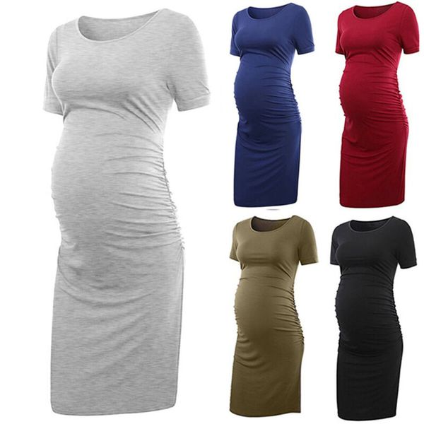 

womens stretch pregnancy short sleeve maternity tunic scoop neck casual dresses, Black;gray