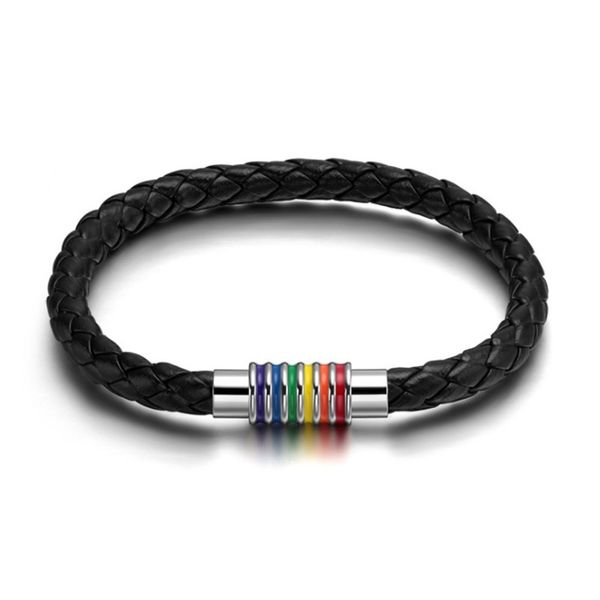 

rainbow bracelet rainbow button bracelet titanium steel pu leather, Black