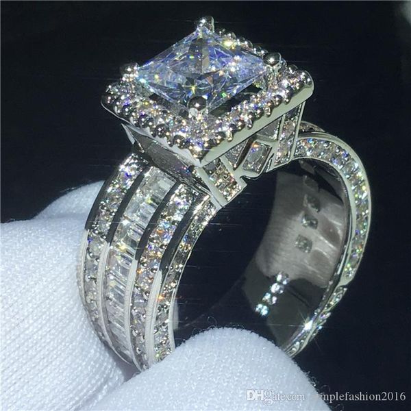 

роскошный суд кольцо 3ct алмаз cz stone 925 стерлингового серебра обручальное обручальное кольцо для женщины мужчины finger подарка ювелирны, Slivery;golden