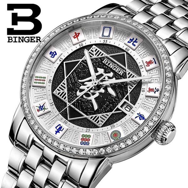 

switzerland binger mens watches watch automatic mechanical men watch sapphire wrist male reloj hombre b5055, Slivery;brown
