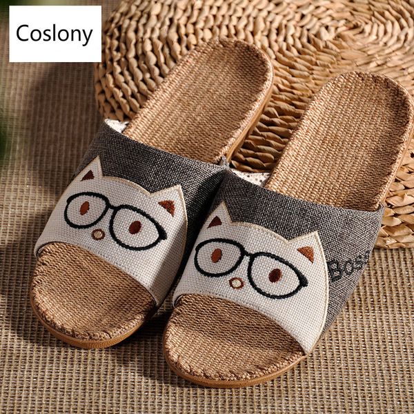 

coslony men slippers sandals flip flops 2019 new summer fashion indoor home cartoon non-slip shoes man slides casual female, Black