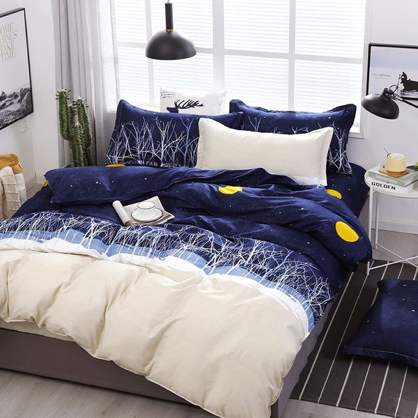 

classic bedding set 5 size black blue pattern sheets 4 pieces / quilt cover rural sheet ab side quilt cover 2020 bed