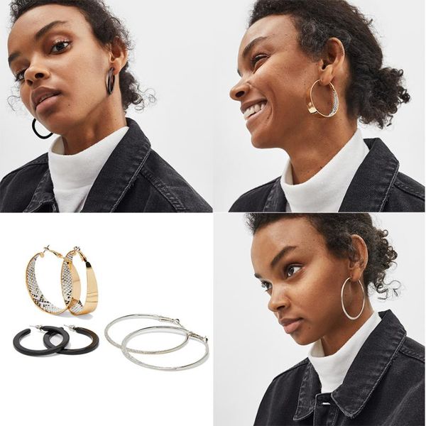 

3 pairs/set sloong new vintage round acrylic hoop earrings set women jewelry 2020 new simple big round hoop earrings, Golden;silver