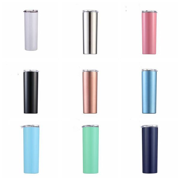

skinny tumbler stainless steel straight cups with lids straws vacuum insulated mug beer coffee mugs water bottle 27 colors lxl936a-1