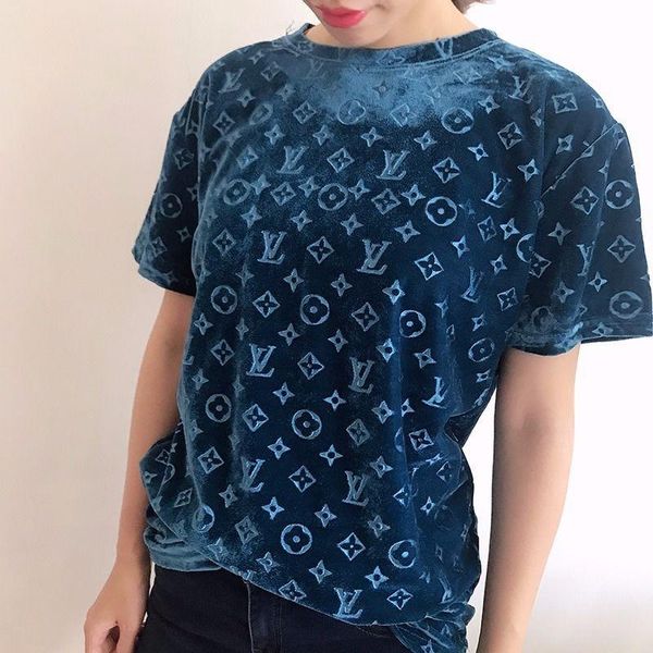 

020new spring and autumn 2020 3d embossed letters tide golden velvet blouse for women, loose and slim, large size short-sleeved sleeves, cas, White