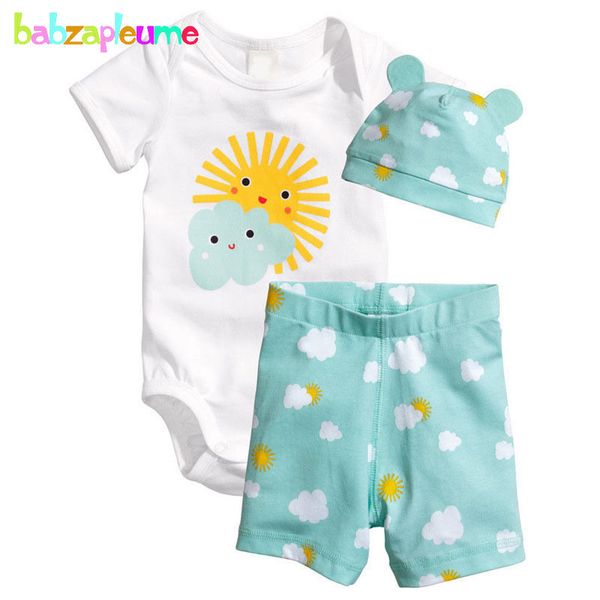 

3pcs/0-18months/summer newborn jumpsuit romper baby tracksuit clothes boys girls bodysuit+shorts+hats infant clothing set bc1090 t200706, White
