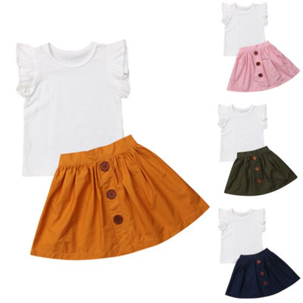 

2pcs kids girl short skirt princess set clothes 6m-4y, White