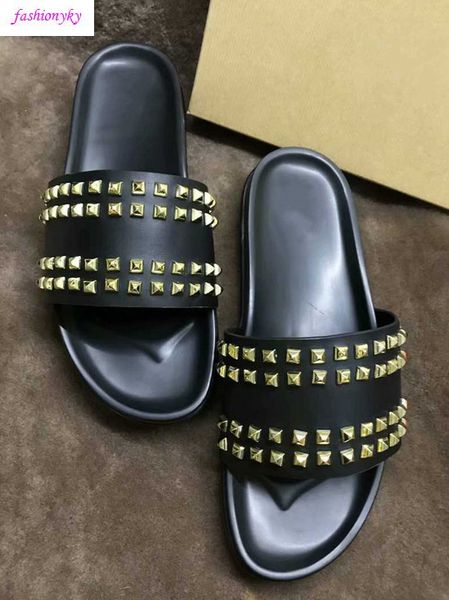 

donna flat slippers designer luxury red bottoms shoes womens rivet spikes flat shoeswith box, Black