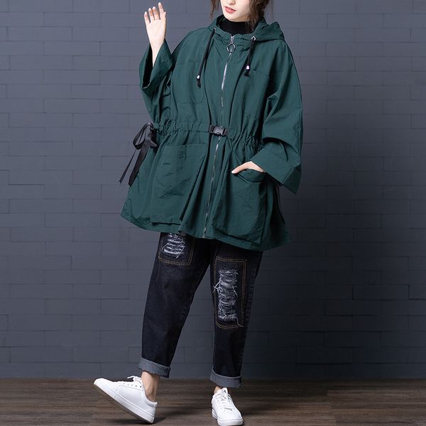 

длинный рукав плюс размера крупногабаритных женщин причинной рыхлый осень зима с капюшоном куртки пальто молнии одежда 2019 кардиган верхней, Black;brown