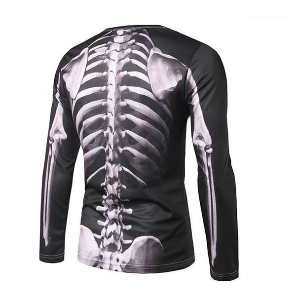 

perspective skeleton three dimensional printing long sleeve round neck tees mens summer designer casual tshirt 3d, White;black
