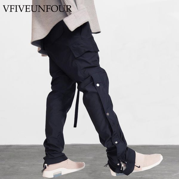 

vfiveunfour 2019 harajuku men's casual pants men hiphop pants side button man joggers track sweatpants drawstring trousers, Black