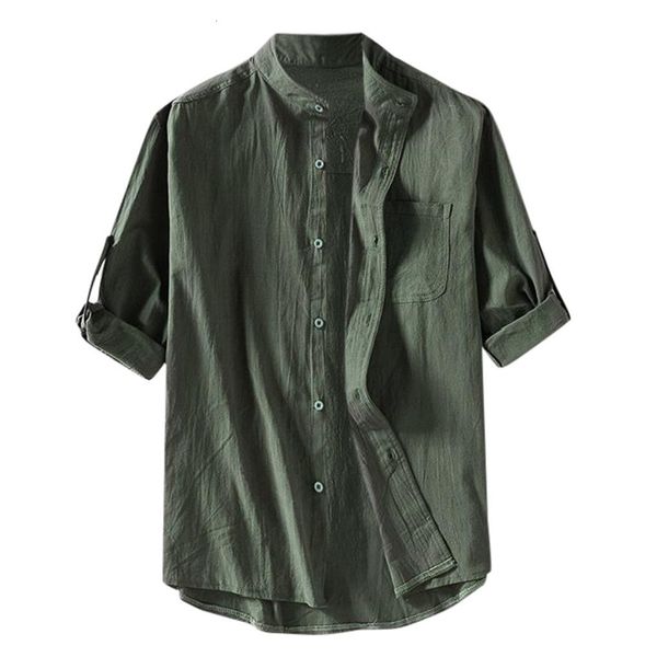 

new 2019 men long sleeve shirts male autumn-fit men's baggy cotton linen solid button plus size half sleeve shirts -3xl, White;black