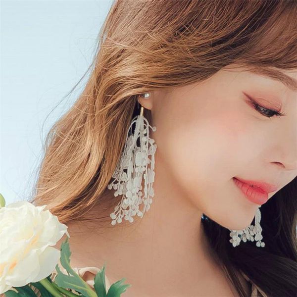 

tassel earring pendientes white silver earrings dangle earings fashion jewelry statement for women handmade flower 2020