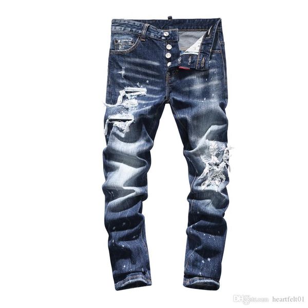 

brand jeans mens luxury designer jeans baggy biker high waisted ripped rock revival black skinny men jean jeckets long pants trousers 081, Blue