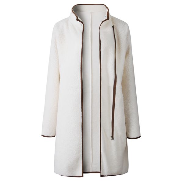 

women fashion soft warm fluffy sweater jacket coats ladies casual high neck zipper button cardigan outwear m, Black