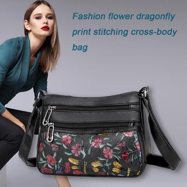 

delicate elegant flower messenger bag women pu leather shoulder fashion crossbody zipper handbag ladies satchel bag