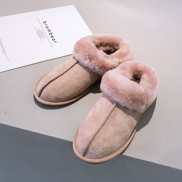 

2019 new genuine wool winter slippers women plush home shoes fur warm comfort indoor house use slippers size 35-40 breathable, Black