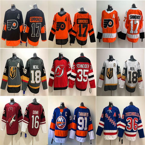 

vegas golden knights philadelphia flyers new york rangers jersey 36 mats zuccarello 18 neal 17 wayne simmonds ice hockey jerseys, Black;red