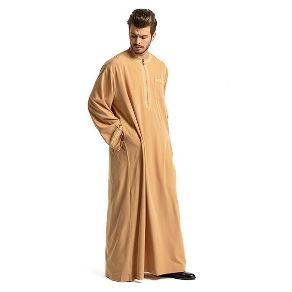 

full length embroidery muslim robes men fashion dubai islamic plus size great quality abayas prayer service clothing wq1651, Red