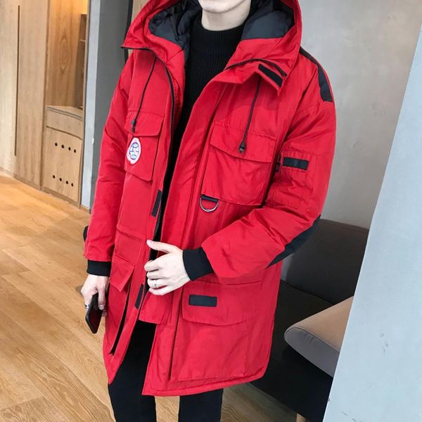 

2020 толстая теплая зимняя куртка одежда средней длины свободные harajuku парки пальто с капюшоном красный мужской ветровка куртка пальто му, Black