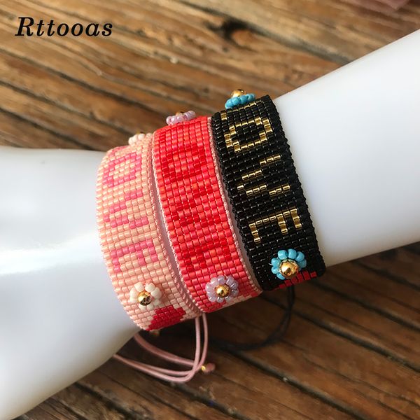 

rttooas women fashion bracelet handmade bohemian cuff bracelet pulseira mujer moda miyuki beads flower love jewelry, Golden;silver