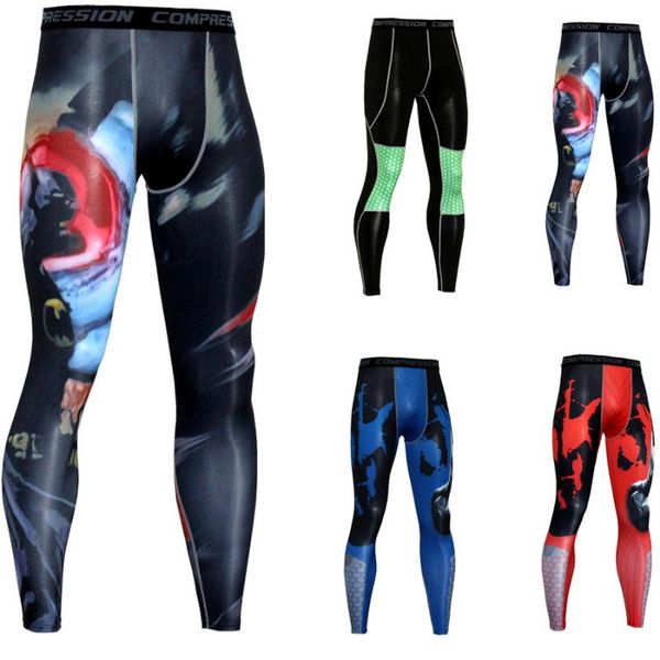 

dry fit 3d print men compression tight leggings running sports male gym fitness pant skinny leggings workout training, Black;blue
