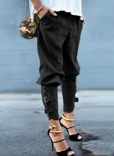 

solid color designer womens pants mid waist bandage womens pencil pants elegant streetwear womens casual clothing, Black;white
