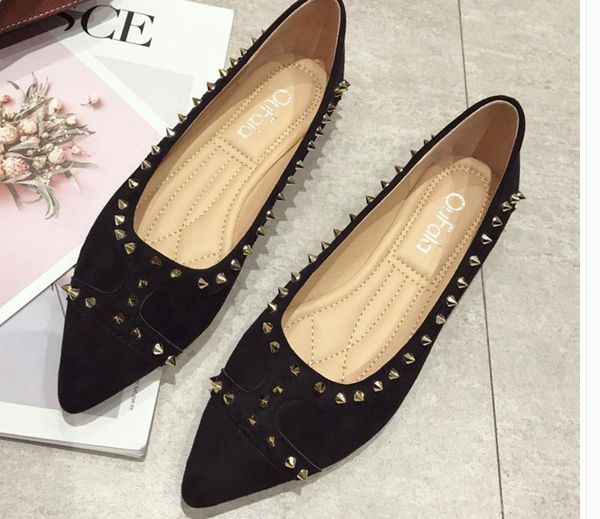 

2019 suede women's shoes in spring and autumn with new style flat bottom rivet @172, Black