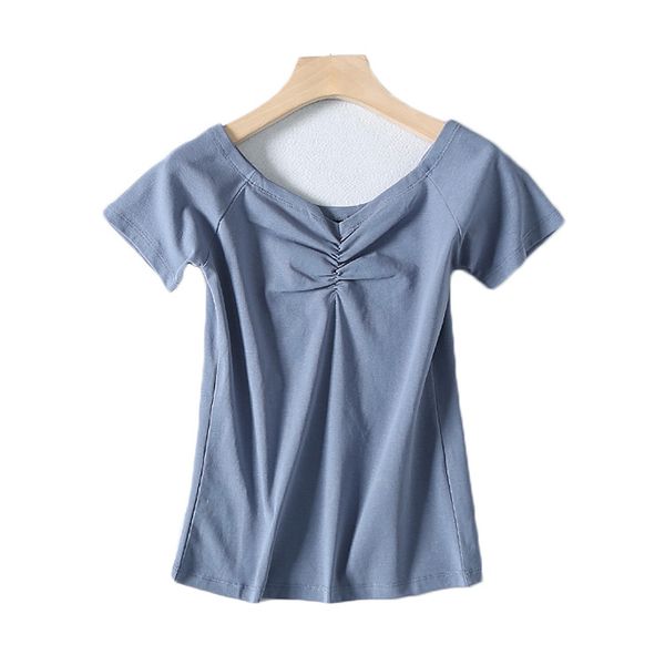 

one's ballet dancer elegant swan neck heart collar slim fit short sleeve t-shirt entity, White