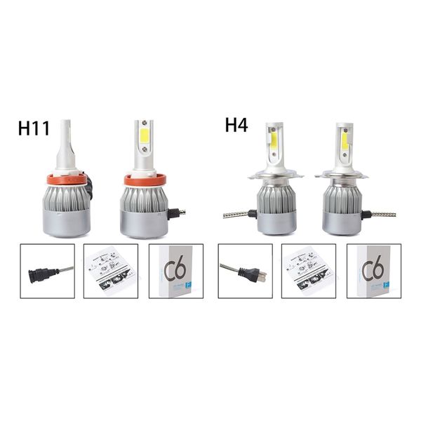 

4pcs new c6 led car headlight kit white light bulbs cob 36w 7600lm h11 & h4