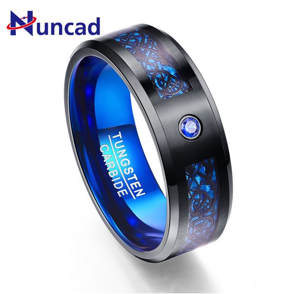 

foreign trade carbon fiber scrub blue zircon men rings 100% tungsten carbide anillos para hombres black dragon, Golden;silver