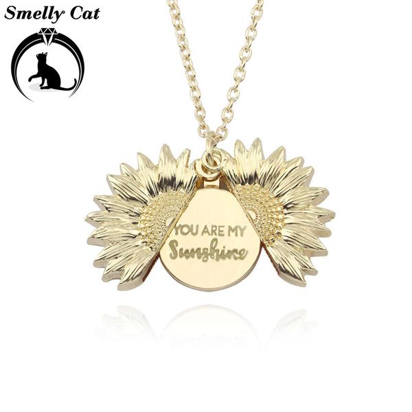 

smelly cat fashion bohemia sunflower custom pendant necklace for women open long chain necklace lettering you are my sunshine, Silver