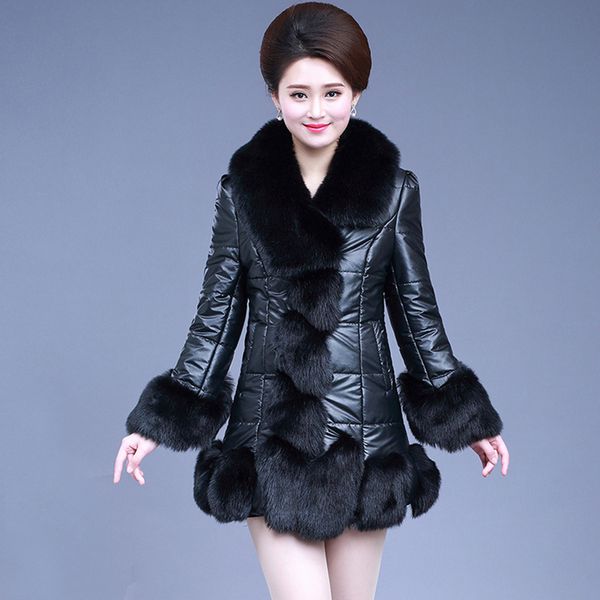 

autumn winter new 4xl women faux fur one asymmetric coat female medium length fake fur coat imitation thick cotton s97, Black